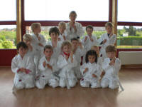 Eine der jüngsten Kindergruppen, die erste Elemente der Kampfkunstbewegungen lernen.